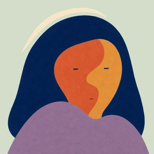 Nova, a painted figure in warm apricot and plum